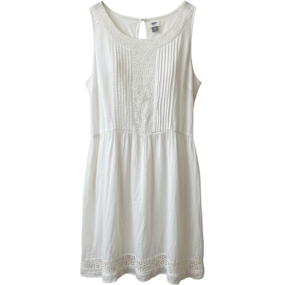 Old Navy White Cotton Eyelet Lace Pintuck Sleeveless Babydoll Mini Dress XXL
